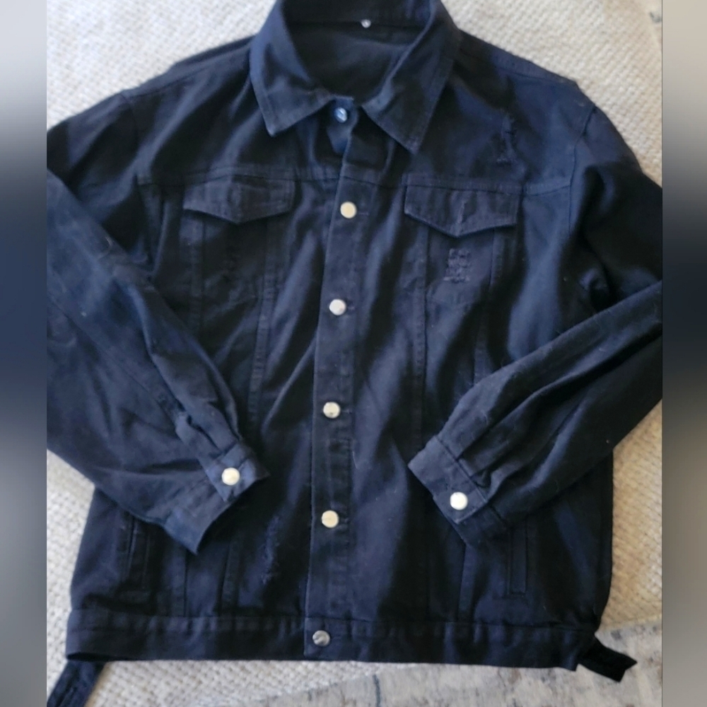 Black Jean Jacket. Disressed. Plus Size.